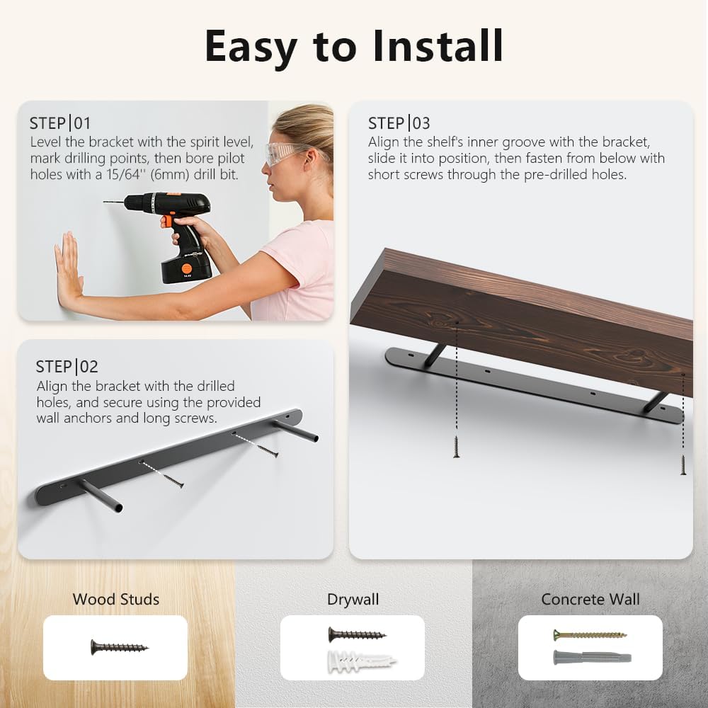 Habudda Floating Shelves Set of 2, Natural Pine Wood Shelf for Bathroom Bedroom Kitchen, 30 inch Long, Rustic Decor, Walnut