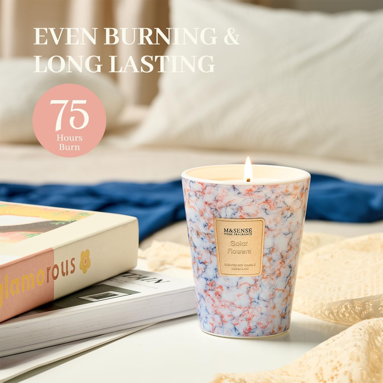 M&SENSE SolarFlowers Scented Candles for Home, Lead-Free Wick Highly Scented Jar Candles, 14.1 Oz 80 Hours Lasting Burning Candles Gifts for Women, Relaxing Aromatherapy Candle for Stress Relief