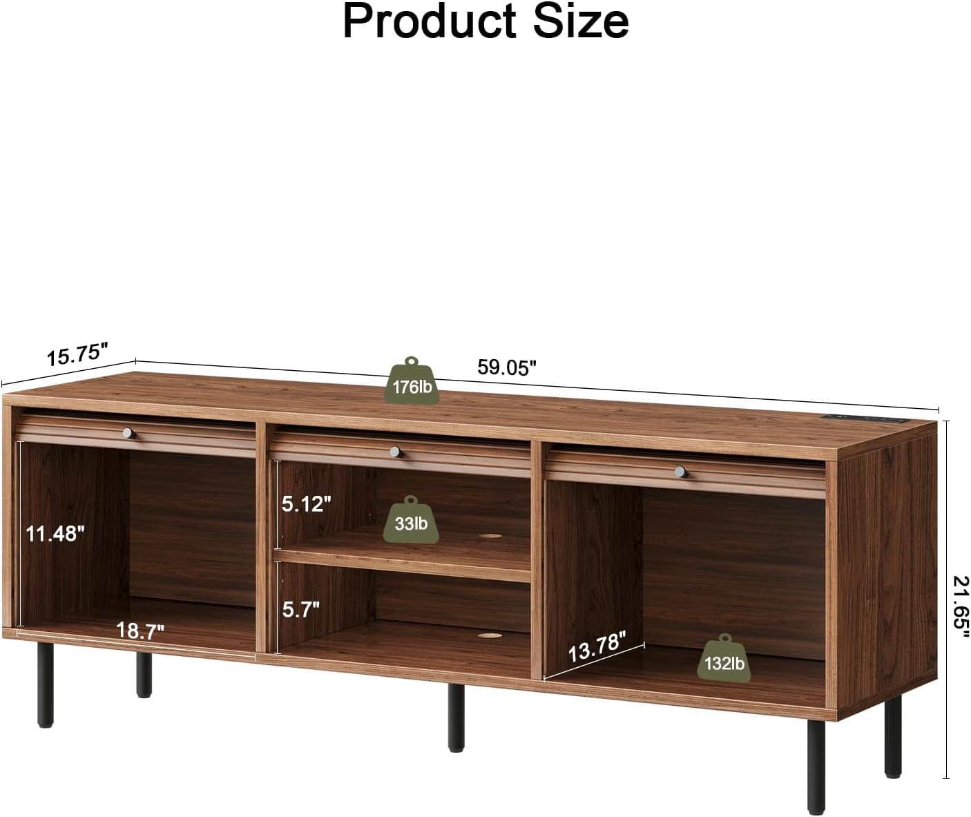 59 Inch TV Stand with Power Outlet for TVs up to 65 Inch, Entertainment Center with Storage, Mid-Century Modern TV Console, Adjustable Shelf & Sliding Doors, TV Stand for Living Room, Bedroom, Walnut