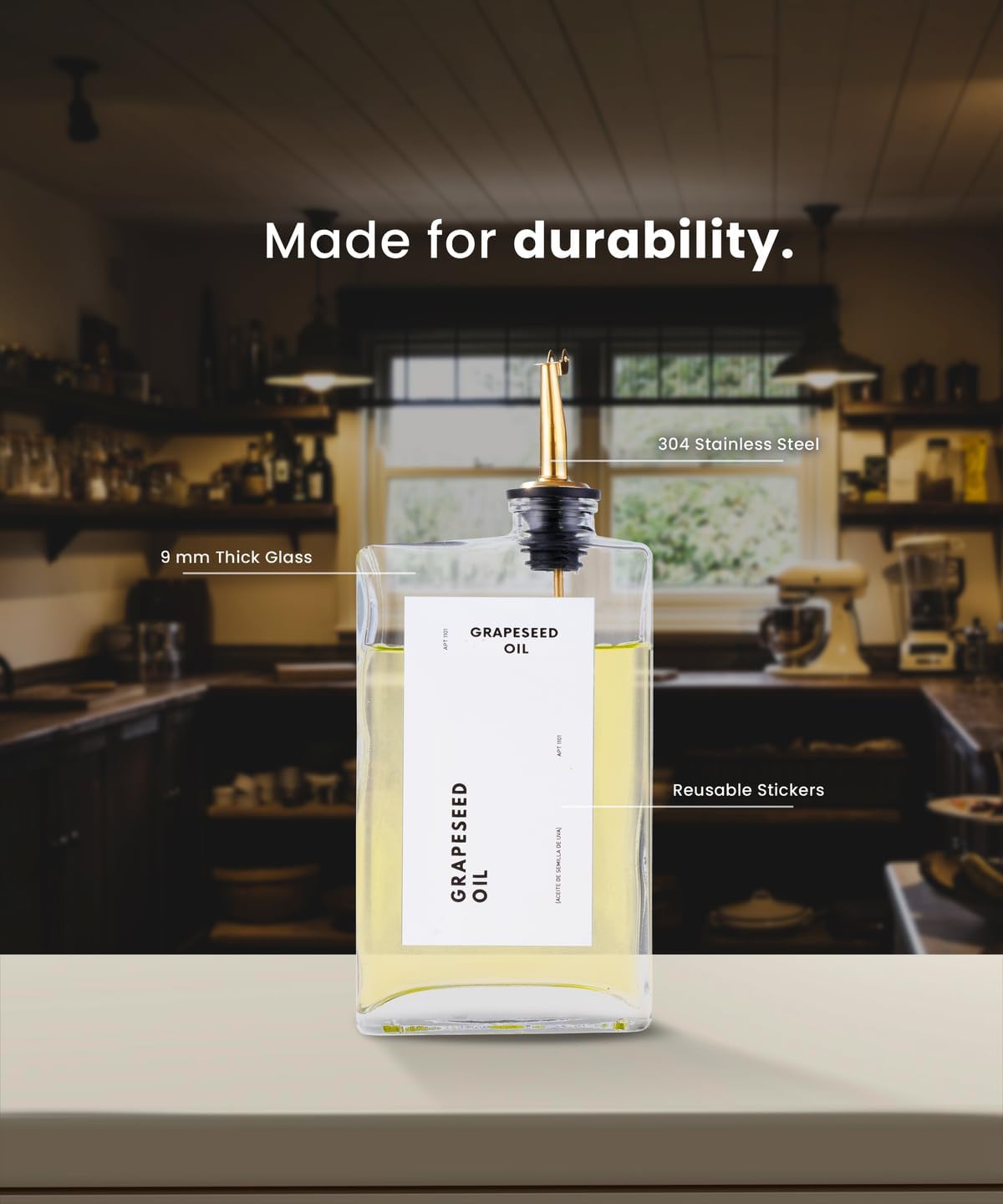 Olive Oil Dispenser for Kitchen, Cooking Oil and Vinegar Dispenser Set, Olive Oil Bottle, Soy sauce dispenser, coffee syrup bottles with stainless steel pourers - 2 pcs, Gold