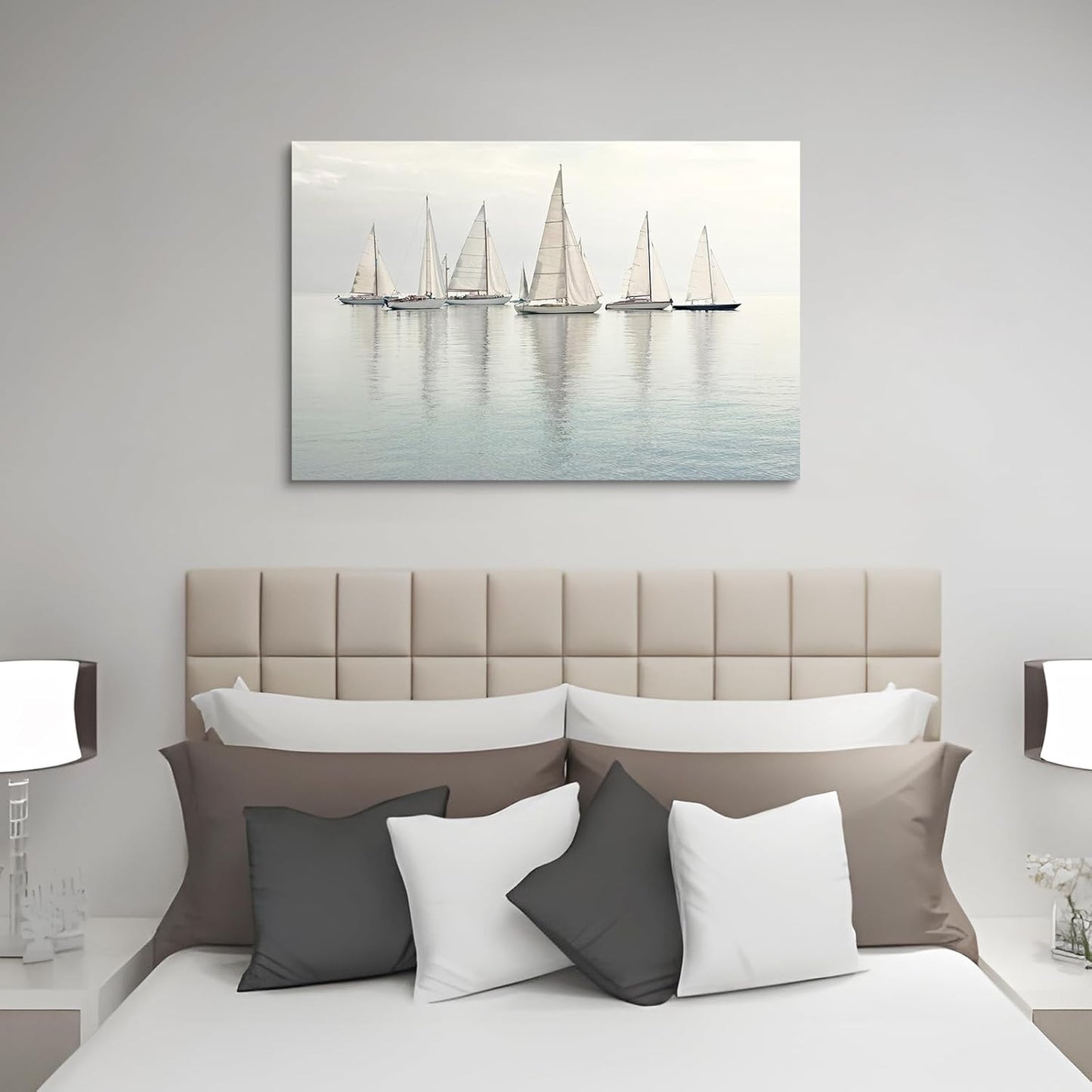Nautical Sailing Picture Wall Art - Coastal Sailboat Canvas Ocean Ship Prints Sea Level Boat Painting Artwork for Living Room Home Office