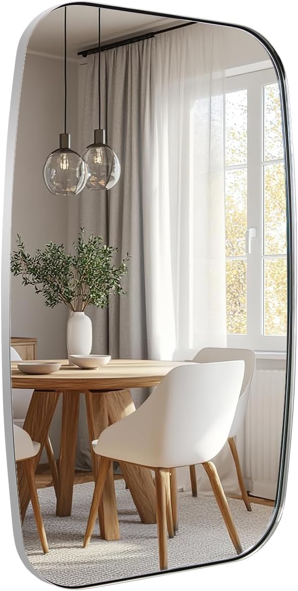 ANDY STAR Chrome Bathroom Mirror, 24x36 Inch Polished Chrome Oval Mirror for Bathroom with Stainless Steel Metal Frame, Oblong Mirror for Living Room, Entryway