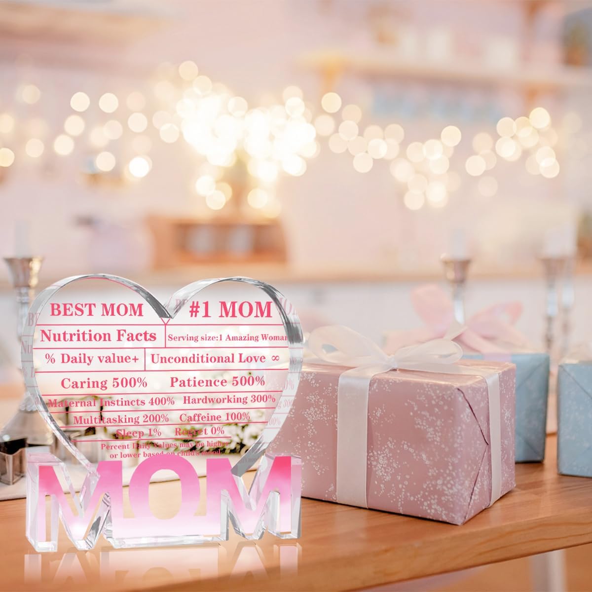 Mothers Day Gifts Best Mom Gifts -Gifts for Mom from Daughter Son - Best Mom Ever Gifts Unique Mother Birthday Acrylic Heart-Shaped Plaque Desk Decorations Present for Mom Christmas Anniversary