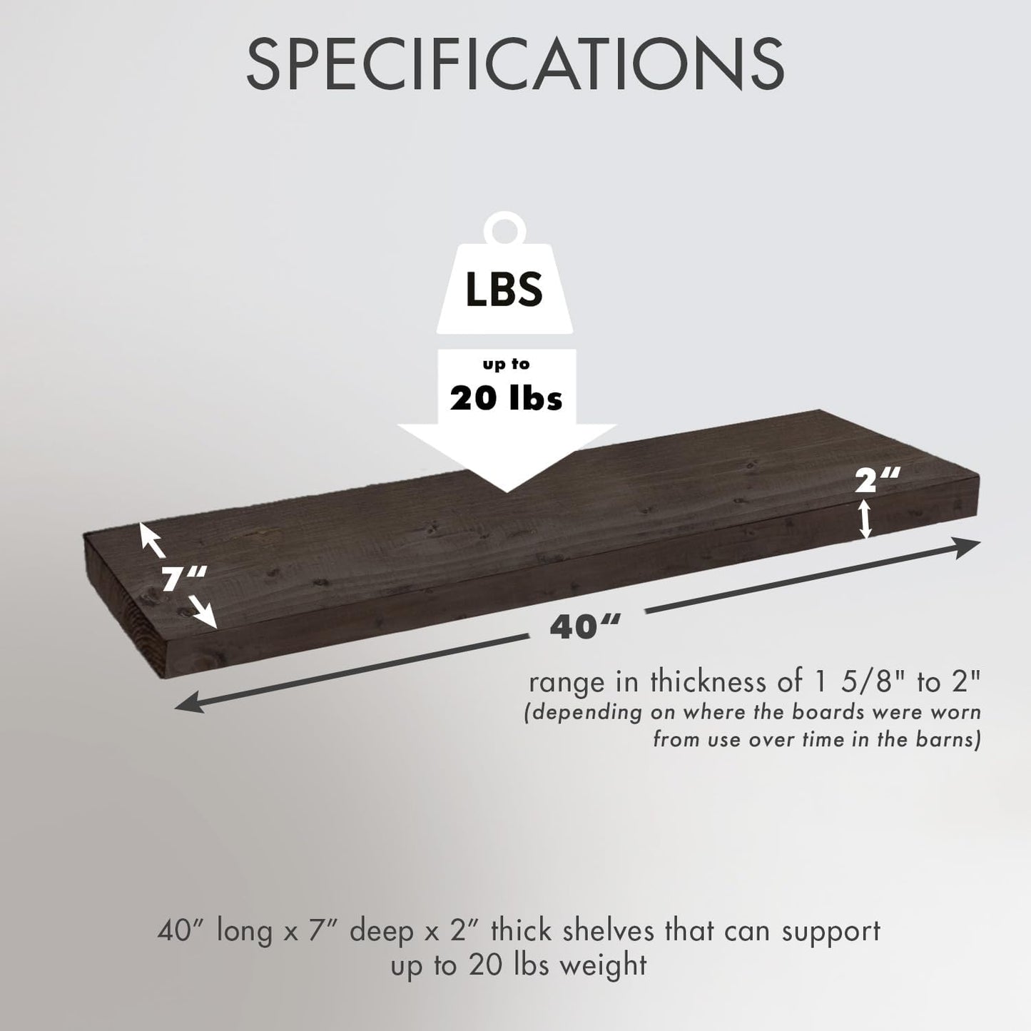 Urban Legacy Reclaimed Barnwood Planks | Floating Shelves for Wall w/Flush Mount Shelf Bracket Set Included | Set of 2 (Coffee Bean, 40"x7"x 2")