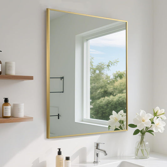 FARMER 16x20 Inch Gold Bathroom Mirror, Rectangle Wall Mounted Mirror, Vanity Mirror, Brushed Square Mirror, Framed Bathroom Mirror for Bedrooms, Entryways, Living Rooms, Horizontal/Vertical