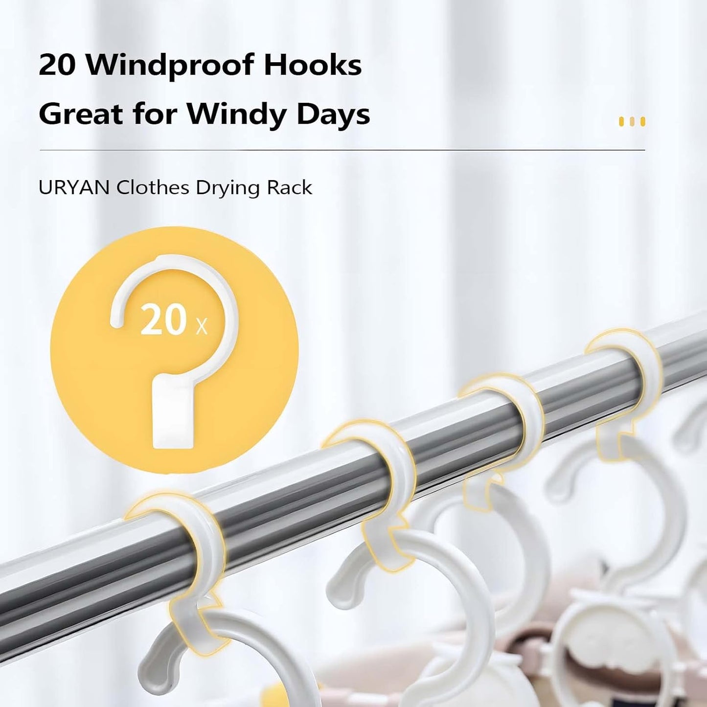 URYAN 63 Inches Clothes Drying Rack, Heavy Duty Stainless Steel Laundry Drying Rack Folding Indoor Outdoor, Portable Drying Rack Clothing, Free-Standing Laundry Stand with 20 Windproof Hooks