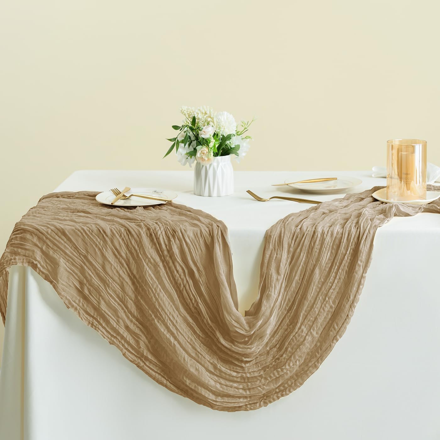 Sioloc Nude Cheesecloth Table Runner Fall Autumn Decor for Home 10ft Table Cloth for Tea Wedding Birthday Party Baby Bridal Shower Halloween Thanksgiving