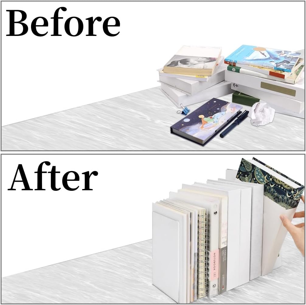 Lulonpon 8 Pieces Book Ends, Bookends, Books Stand, Books Stoppper, Clear Bookend for Shelves, Acrylic Book Ends for School, Library, Desktop Organizer ﻿