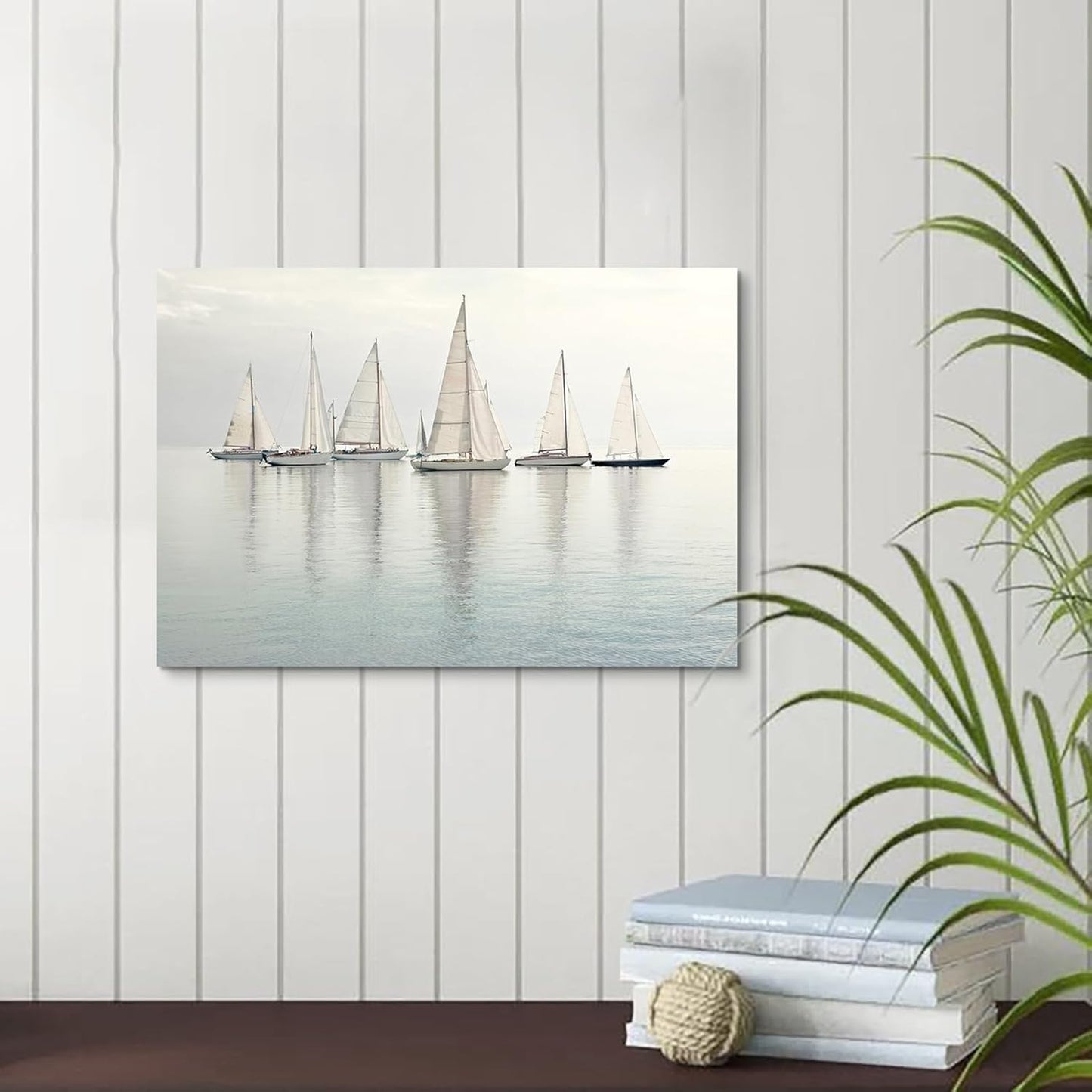 Nautical Sailing Picture Wall Art - Coastal Sailboat Canvas Ocean Ship Prints Sea Level Boat Painting Artwork for Bathroom