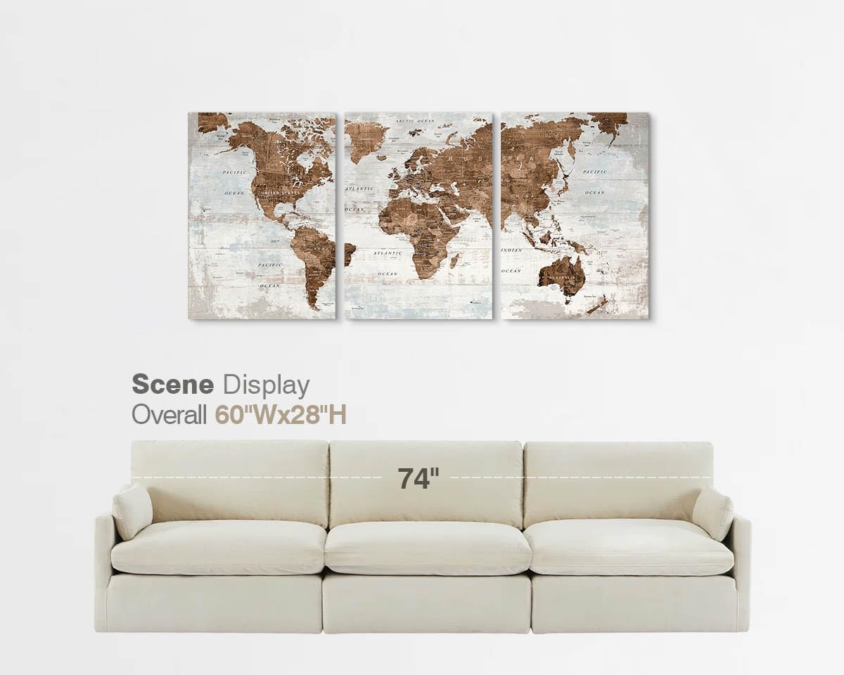 Office Wall Art Canvas World Map Motivational Wall Decor Living Room Vintage Pictures for Dining Room Home Man Global Artwork 60" X 28"