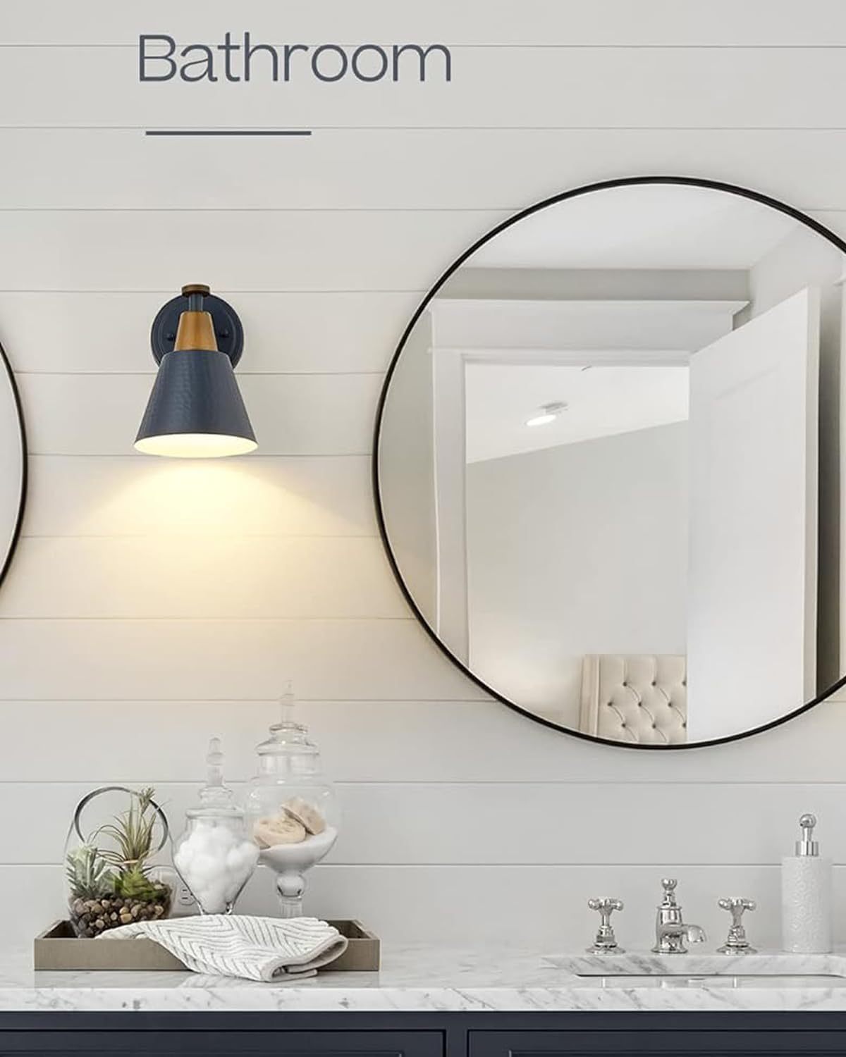 FEMILA 1-Light Wall Sconces, Modern Sconces Wall Lighting with Hammered Metal Shade, Bathroom Vanity Light Fixtures Wall Lamp for Mirror Bedroom, Dark Blue,4FG59B Blue