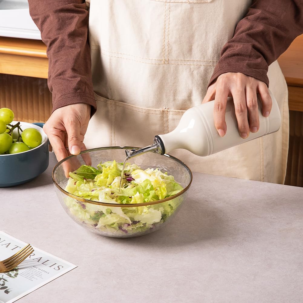 Sweejar Ceramic Olive Oil Dispenser Bottle, Opaque Oil Cruet Protects Oil to Reduce Oxidation, Suitable for Storage Oil, Vinegar, Coffee Syrups & Other Liquids, Pack of 1, 15.5 Fl Oz (Beige)