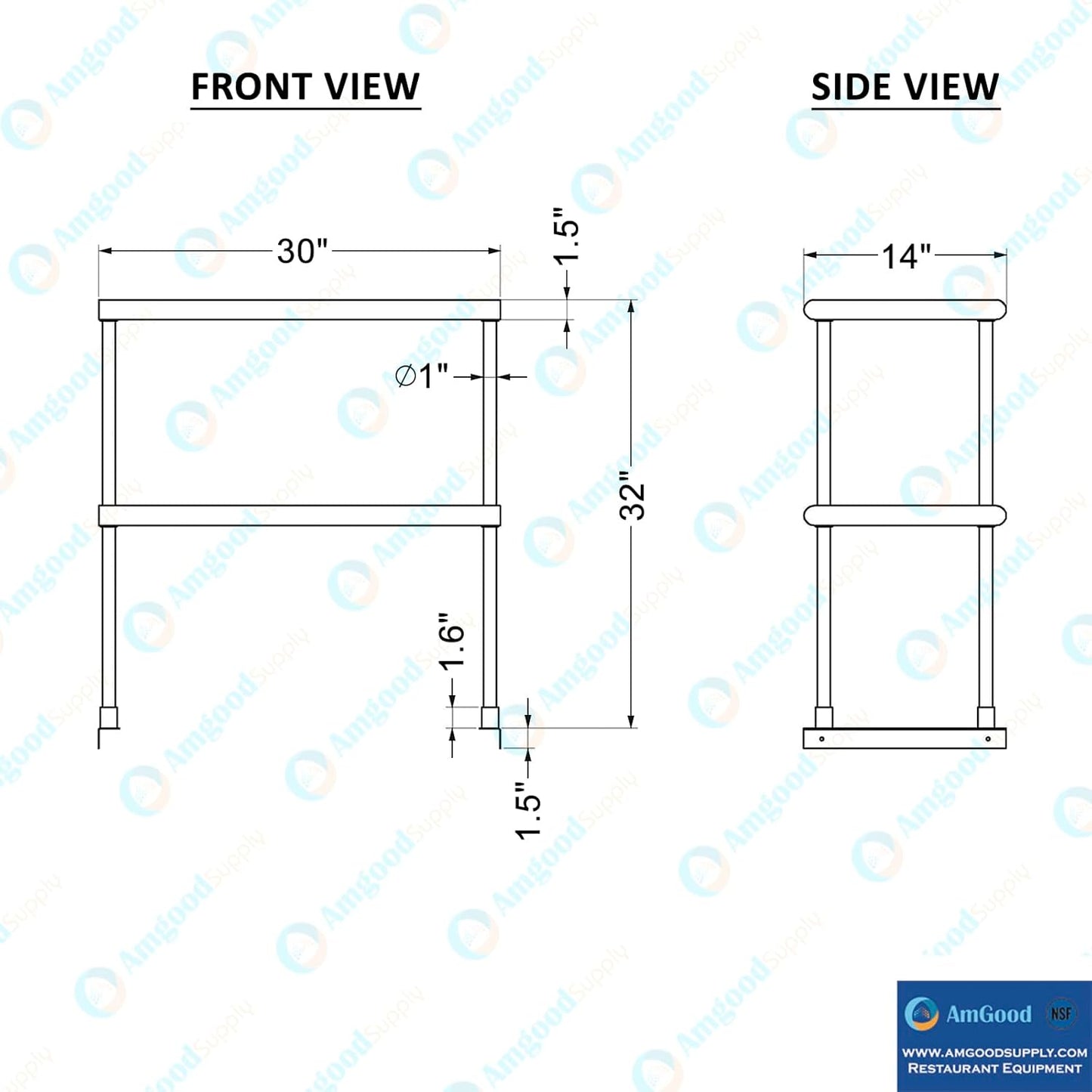 AmGood Double OverShelf Stainless Steel NSF - Many (30" Long x 14" Deep)
