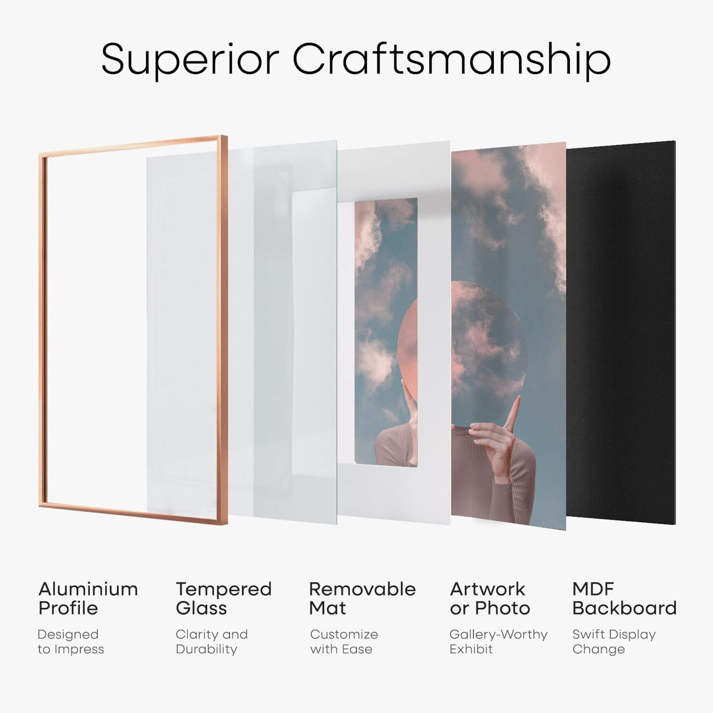 Homeforia 14x22 Picture Frame Rose Gold, High End Metal 14x22 Poster Frames with Mat 12x16 inch Photo, 14 x 22 Rose Gold Frame Matted to 12 by 16 Print, 22x14 Frame, Tempered Glass, Wall Kit, Set of 1