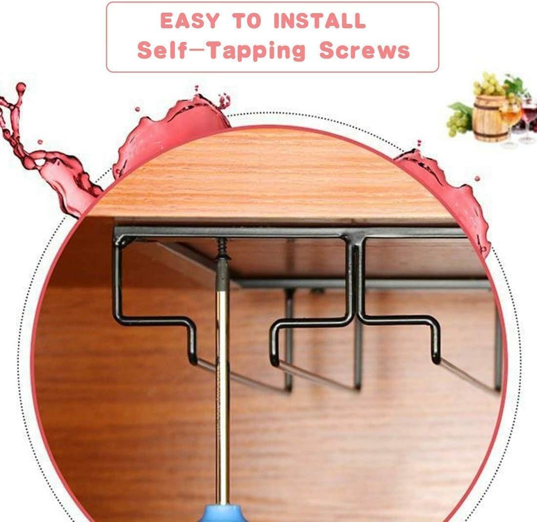 Wine Glass Rack - Under Cabinet Stemware Wine Glass Holder Glasses Storage Hanger 2 Pack Metal Organizer for Bar Kitchen 5 Rows Black