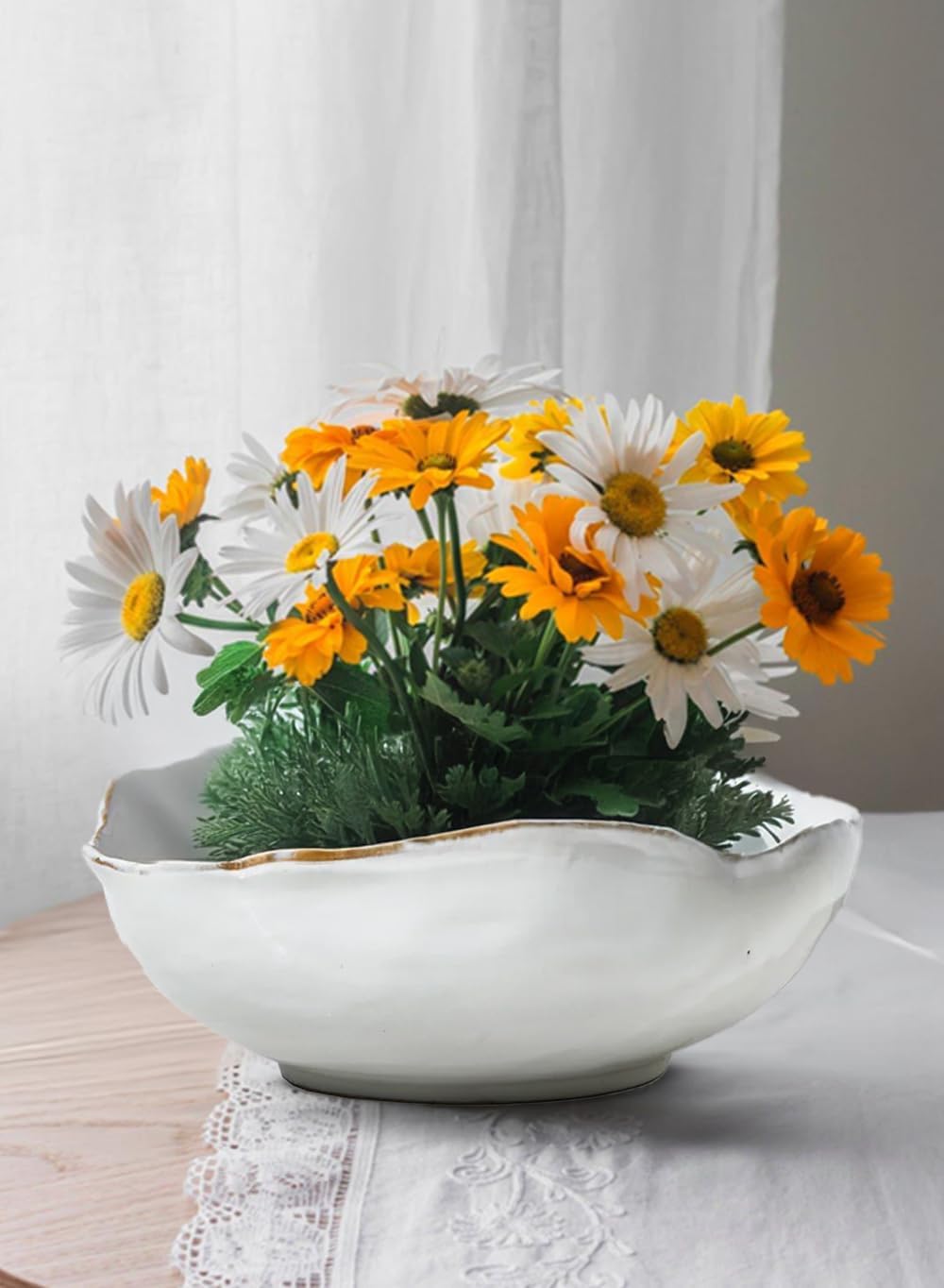 Serene Spaces Living Medium Free-Form Edge Glazed Ceramic Bowl – Stylish Fruit Bowl, Dinnerware, and Decorative Centerpiece for Vintage Weddings and Events, 10.5" Long, 8.5" Wide and 3.5" Tall