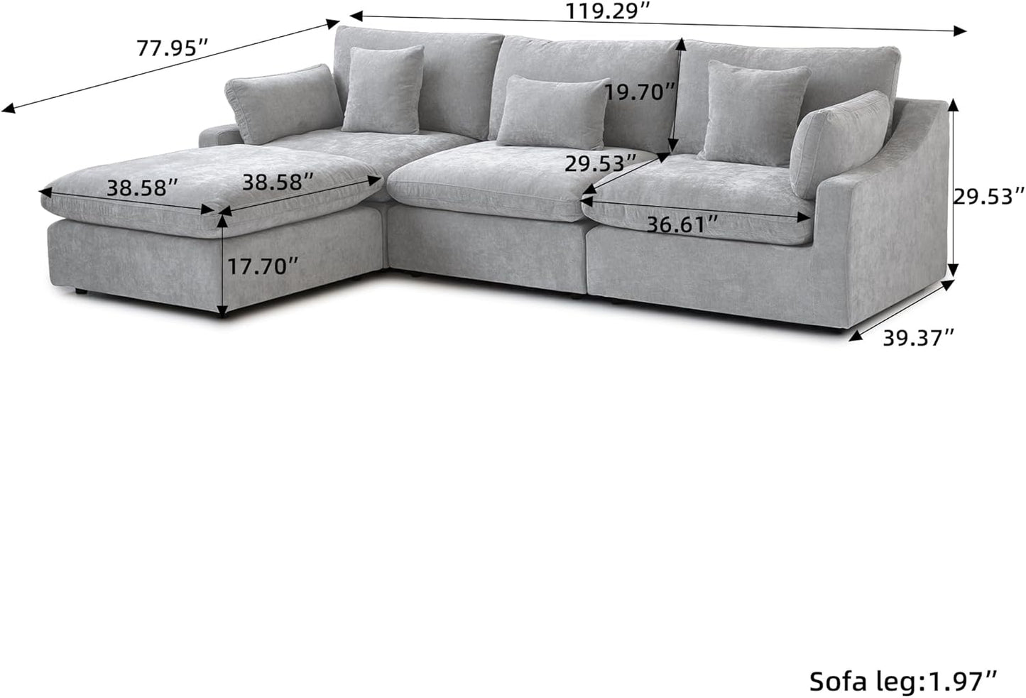 JACH L-Shaped Sectional Couches for Living Room, Cloud Sectional Couch with Deep Seat, Modular Sectional Sofa with Chaise, Covers Removeable & Washable, Sofas Furniture for Living Room, Light Grey