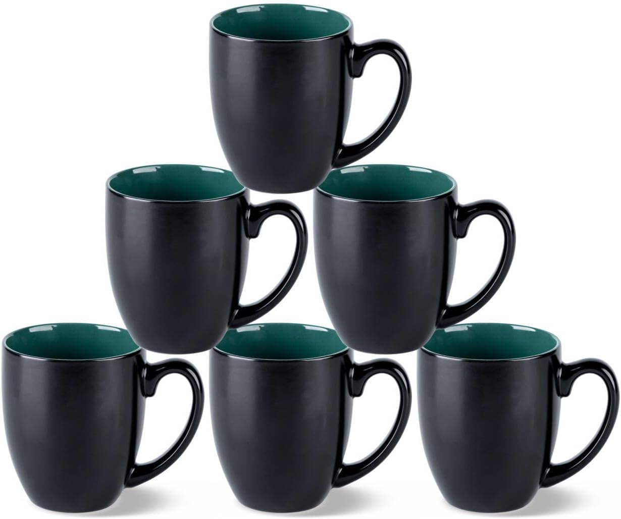 GBHOME 16oz Coffee Mugs Set of 6, Large Ceramic Coffee Mugs for Man, Woman, Dad, Mom, Modern Coffee Mugs Set with handle for Tea/Latte/Cappuccino/Milk/Cocoa. Dishwasher&Microwave Safe,Green