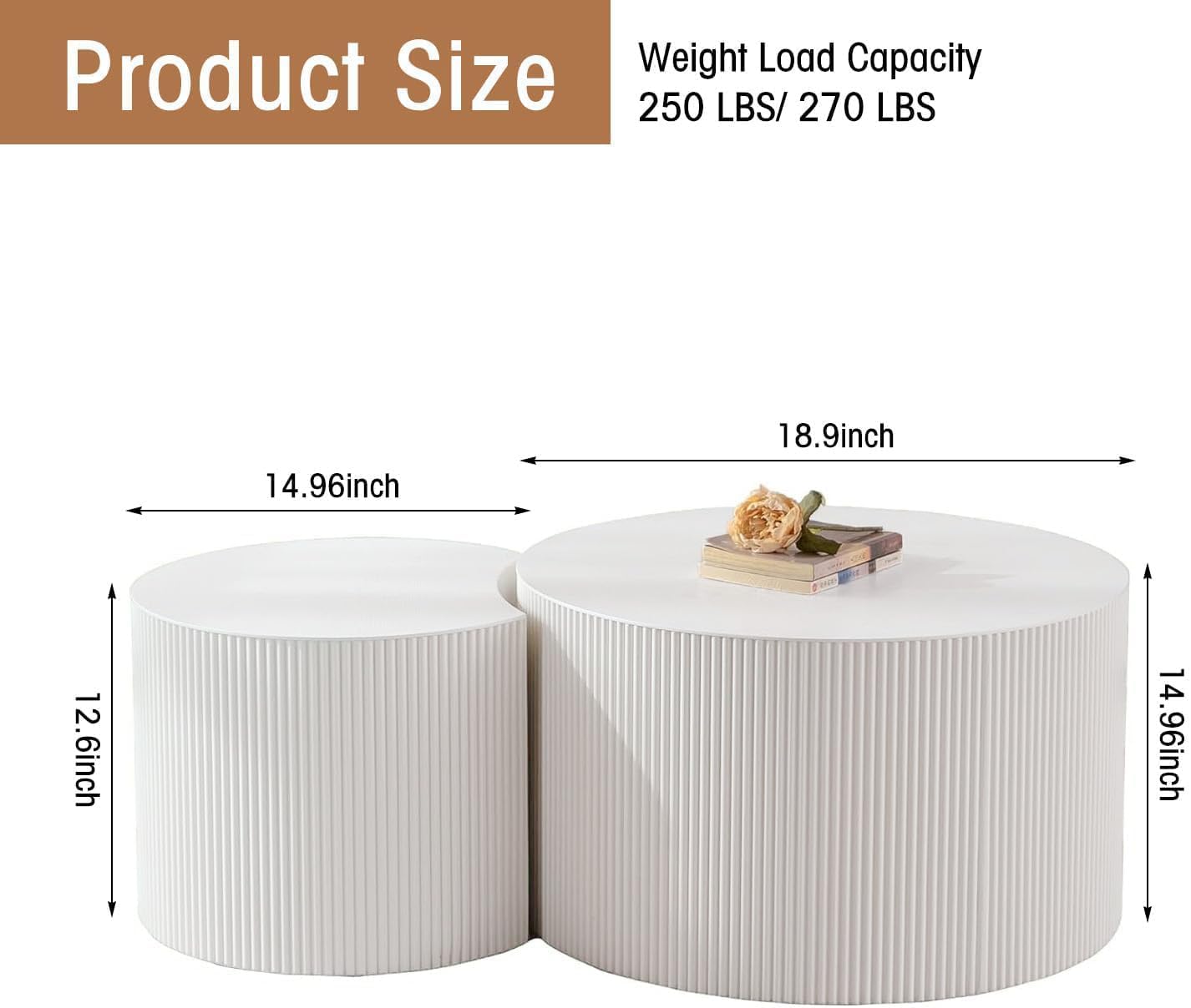 WXFKLDJ Round Nesting Coffee Table Set Cylindrical Wooden Coffee Table Sofa Center Table Circle Embossed Design Side Table for Living Room Apartment No Assembly (C-Shaped Small)