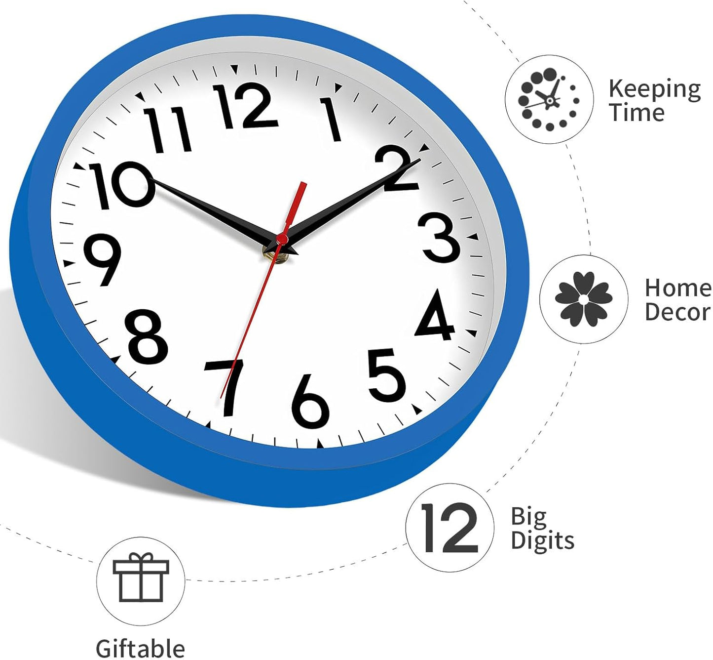 Wall Clock Small Analog 8 Inch Silent Non Ticking Battery Operated Modern Simple Decorative for Kitchen Office Bedroom Bathroom Living Room(Blue)