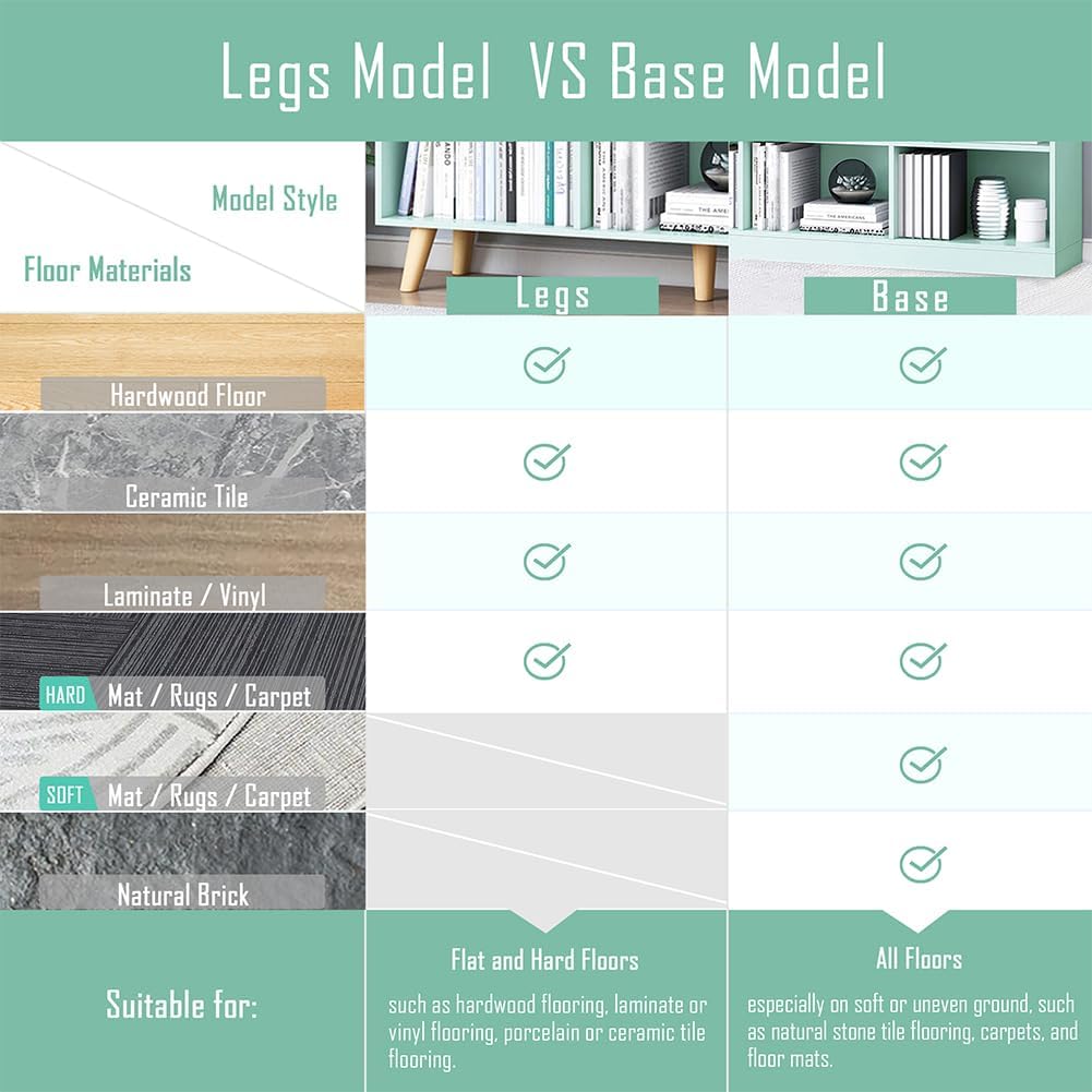 IOTXY Wooden Open Shelf Bookcase - 3-Tier Floor Standing Display Cabinet Rack with Legs, 10 Cubes Kids Bookshelf, Tiffany-Green