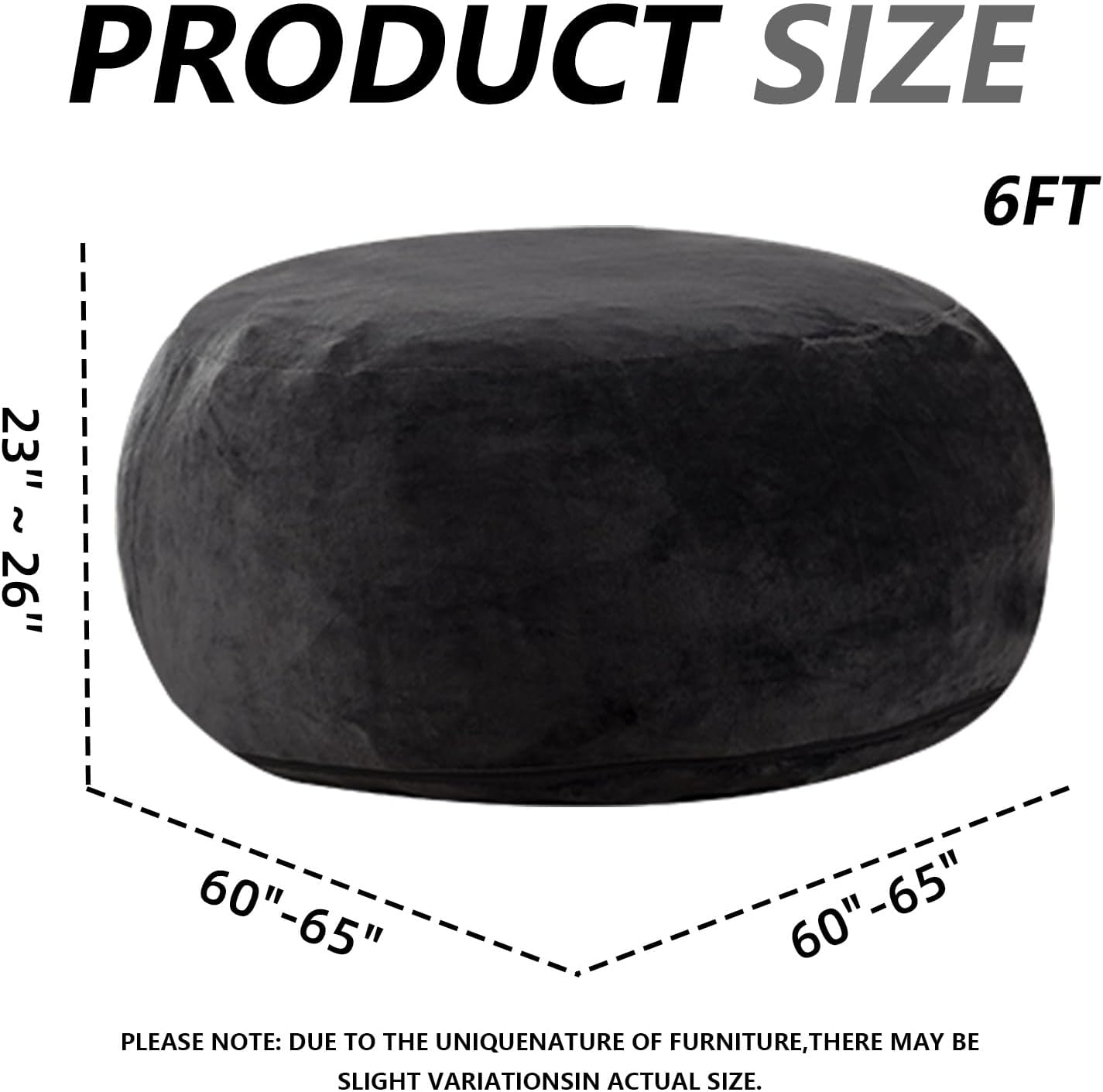 6FT,Oversized Bean Bag Chairs for Adults,Giant beanbag with Filler Included，Fluffy Memory Foam,Soft and Comfy Corduroy Fabric,Gaming Chairs Suitable for Living Room and Bedroom (Black, 6 Foot)