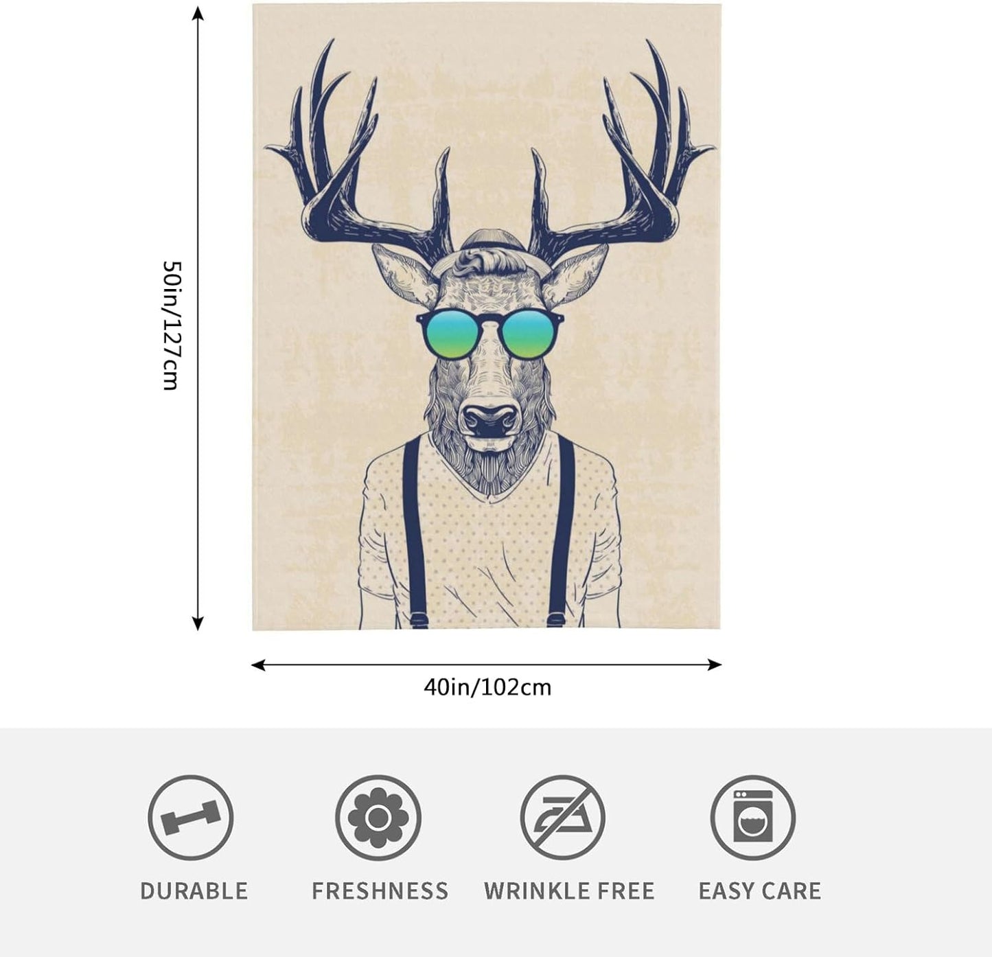 HGOD DESIGNS Deer Throw Blanket Deer Dressed up Like Cool Hipster Blanket Super Soft Flannel Throw Blanket Lightweight Plush Fuzzy Bed Blanket for Bedding Sofa and Travel 40"X50"