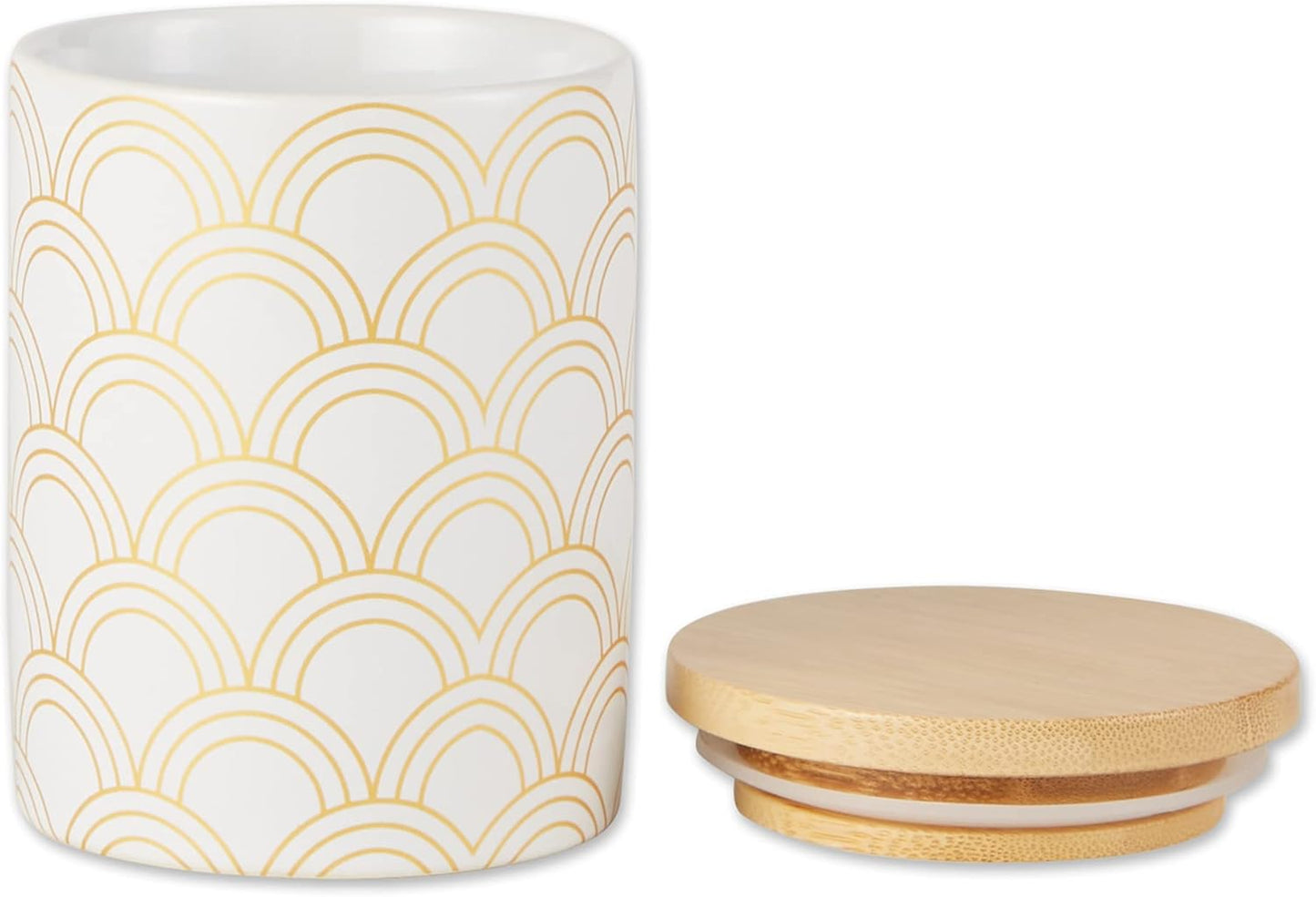 DII Kitchen Ceramics Collection, Canister Set, Mixed Print, White/Gold, 3 Piece