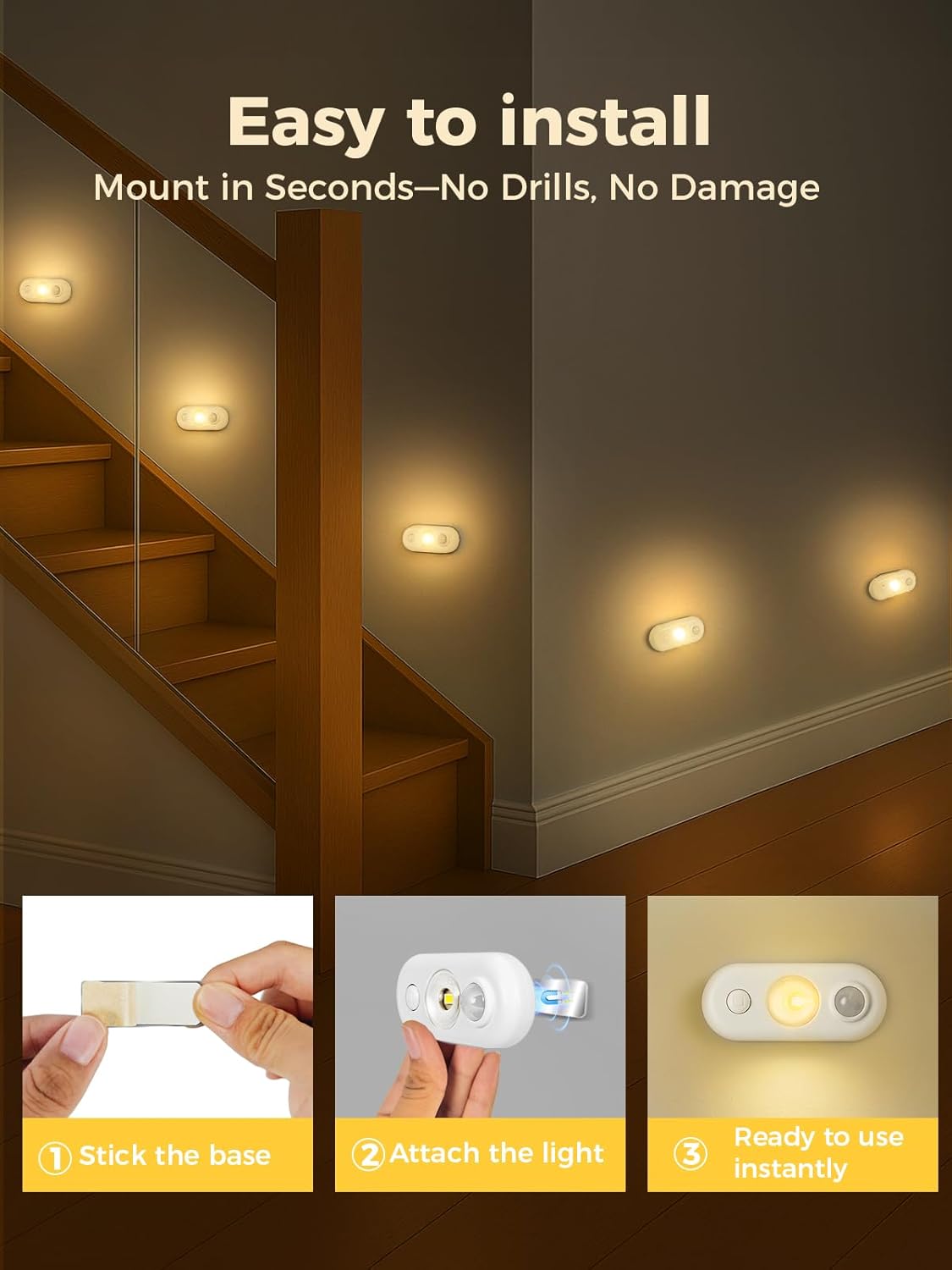 LED Motion Sensor Puck Lights, Under Cabinet Lighting, Indoor Rechargeable Wireless Cabinet Light, Dimmable Magnetic Stick-On Night Lights for Closet, Counter, Kitchen, Stairs, 3000K Warm White 6-Pack