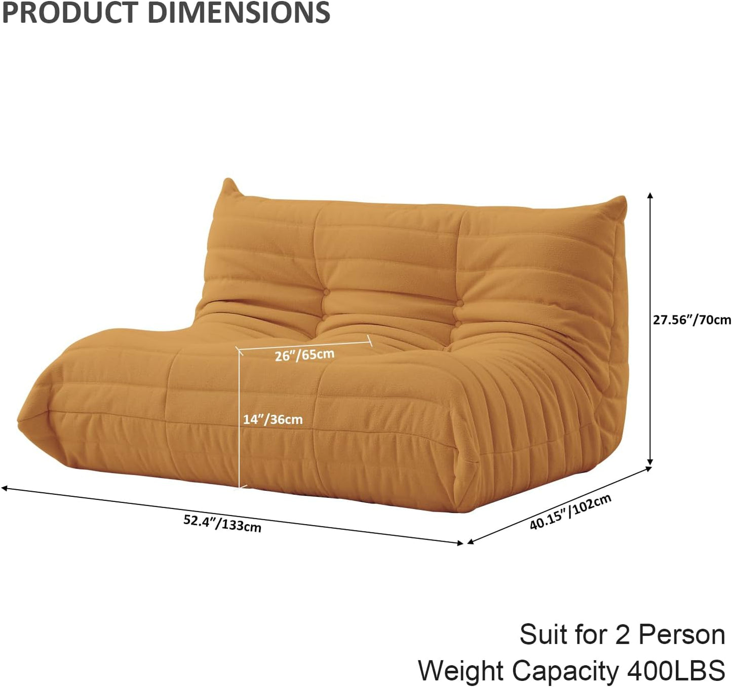 Luxury Sofa Couch Chair, Lazy Floor Seating, Fireside Bean Bag Chair, Ergonomic Tatami Sofa Lounger for Living Room, Bedroom, Office, Loveseat, Brown