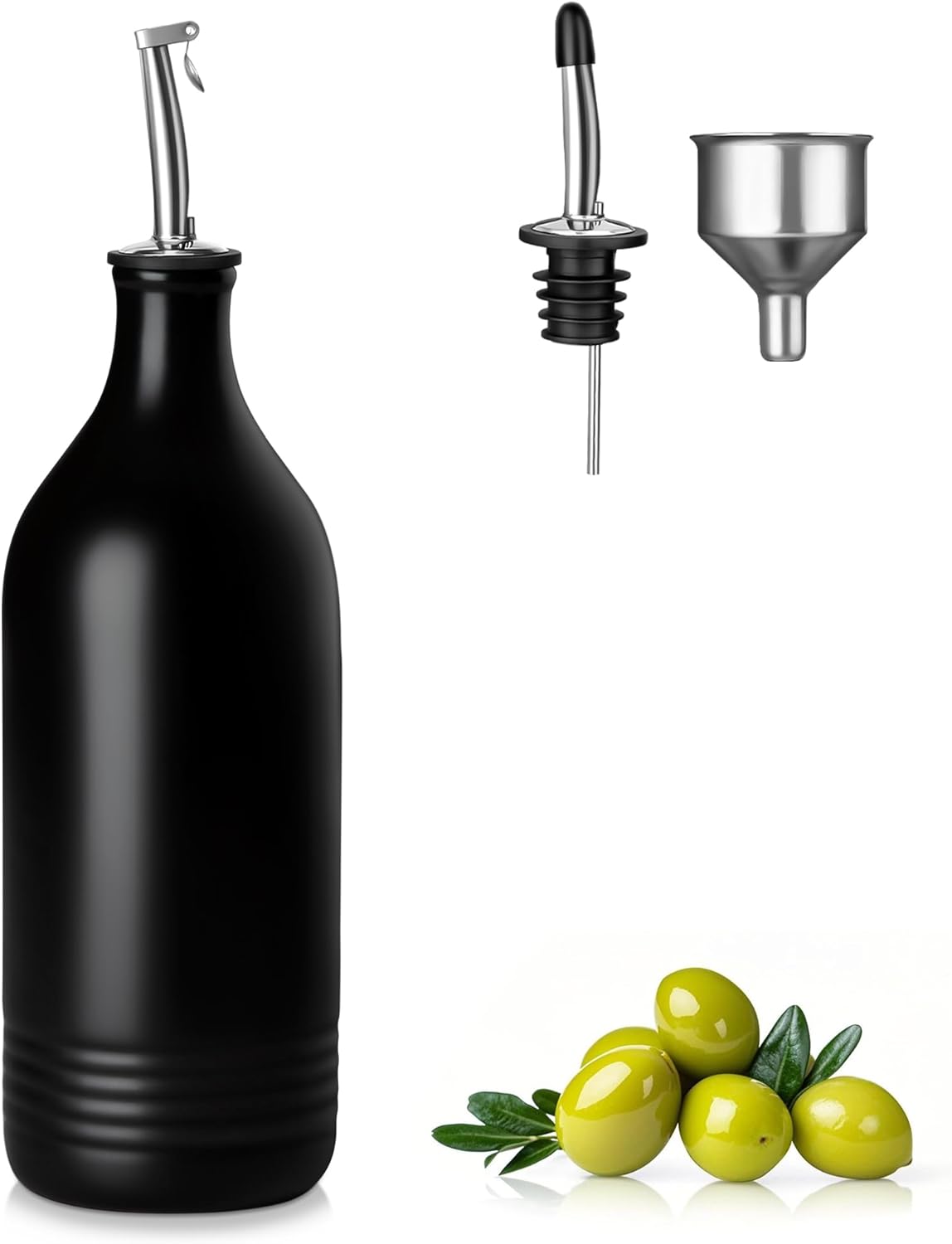 vancasso 20 Oz Ceramic Olive Oil Dispenser Bottle, Bottle Dispenser with Spout and Funnel for Kitchen,Suitable for Oil, Vinegar, Coffee Syrups & Other Liquids，BK