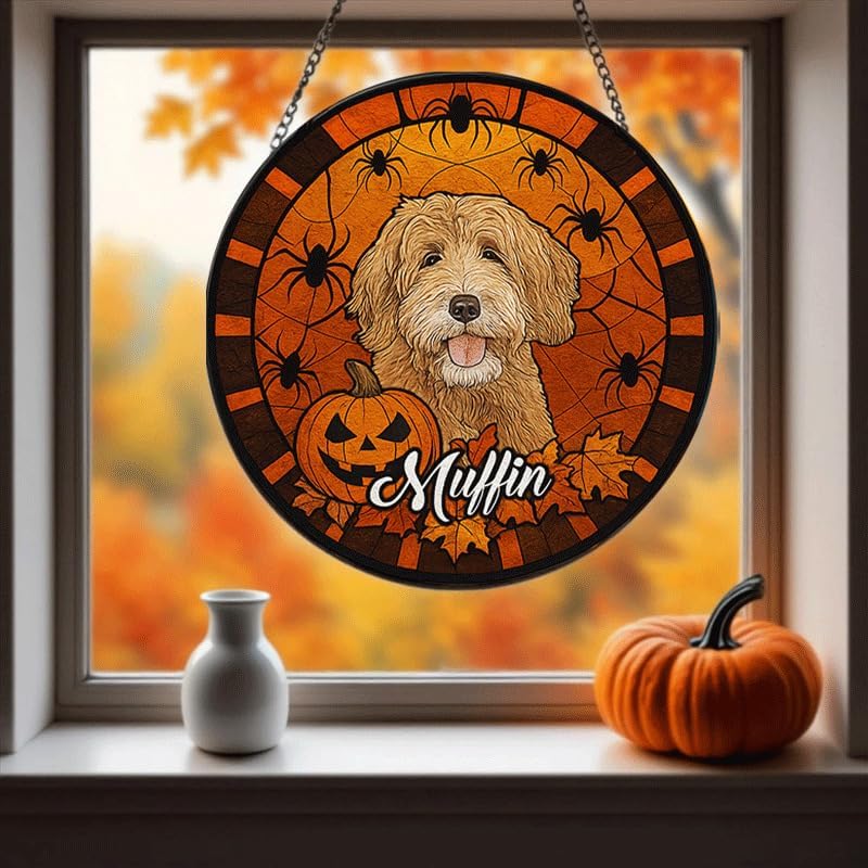 Personalized Halloween Dog Glass Window Hanging Ornament,Custom Pet Photo Ornament, Unique for Dog Lovers,Customized Pet Keepsake for Spooky Season, Fall Holiday Décor /1
