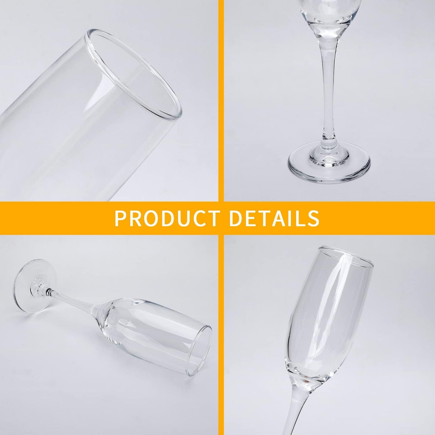 6 oz Champagne Flutes Glass, Wine Flutes Set of 12, for Champagne, Wine, High-End Banquets, Parties, Bars, Weddings, Gifts (12pcs)