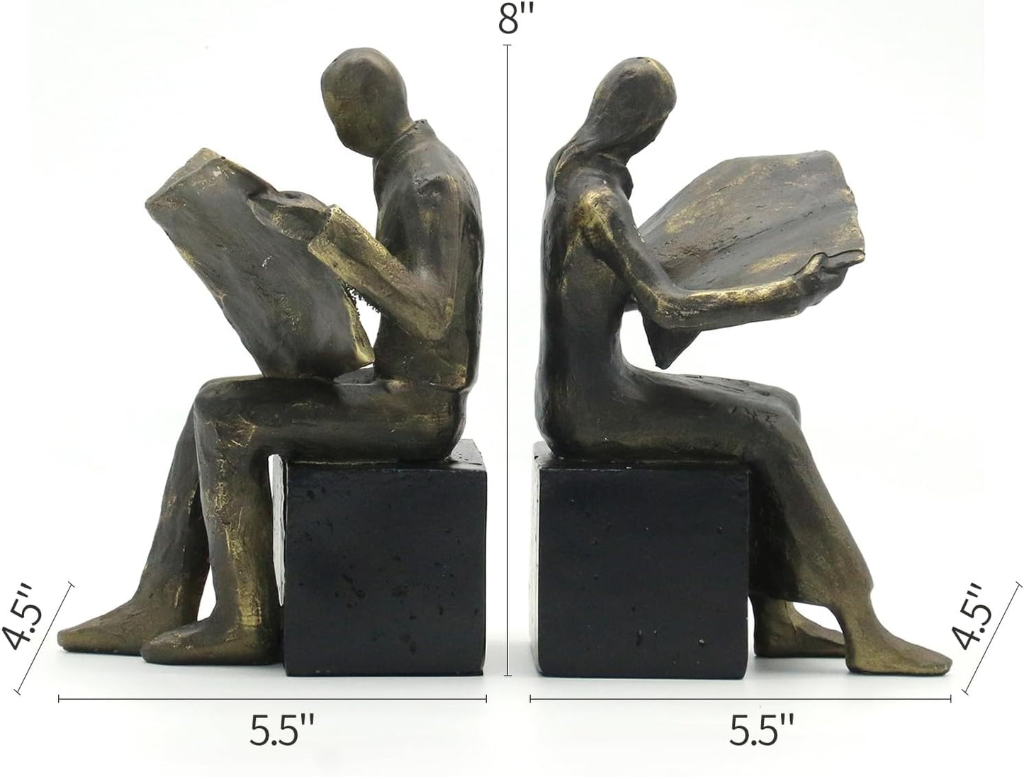 Lukitas Decorative Newspaper Reader Bookends, Heavy Duty Book Holder Non-Slip, Vintage Home Décor Accessories for Study Office Bookshelf, Bronze, Resin, 1Pair/2Piece