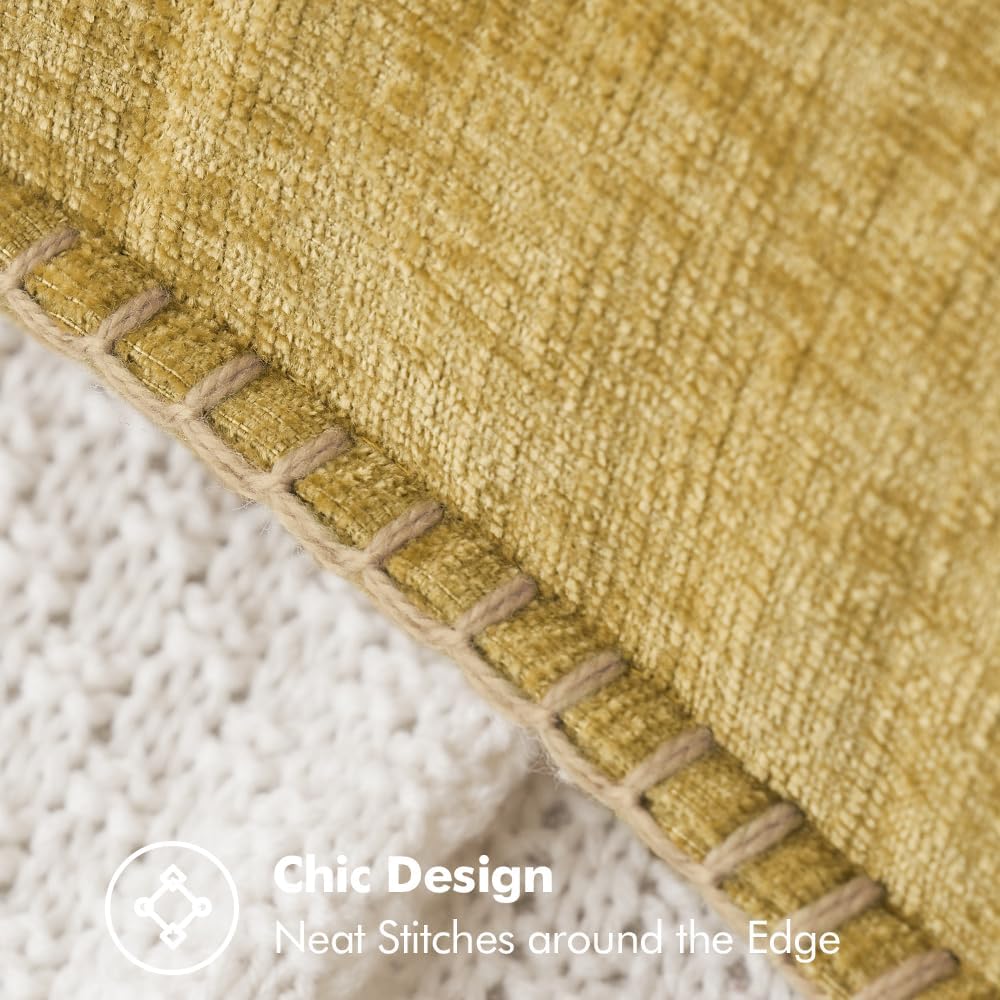 MIULEE Pack of 2 Couch Throw Pillow Covers 12x20 Inch Mustard Yellow Farmhouse Decorative Pillow Covers with Stitched Edge Soft Chenille Solid Dyed Fall Pillow Covers for Sofa Bed Living Room