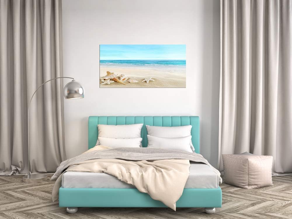 DZL Art S73962 Beach Picture Decor Ocean Painting Canvas Wall Art Prints of Starfish and Seashell on Sandy Seaside Ready to Hang for Living Room Bedroom Office Wall Decor Home Decoration