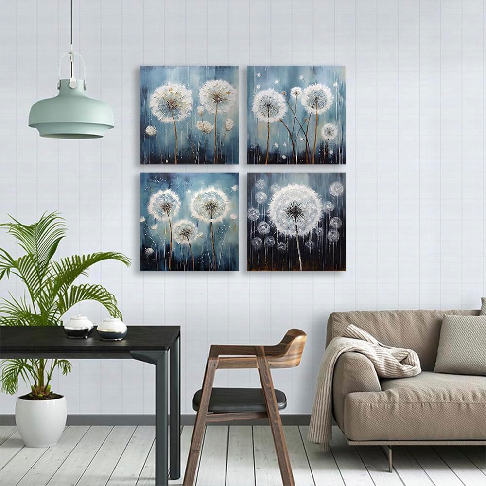 RUISHI Canvas Wall Art For Bathroom Abstract Dandelion Painting for Living Room Girls Bedroom Modern Abstract Flower Prints Artwork Home Office Decoration 12L x 12W