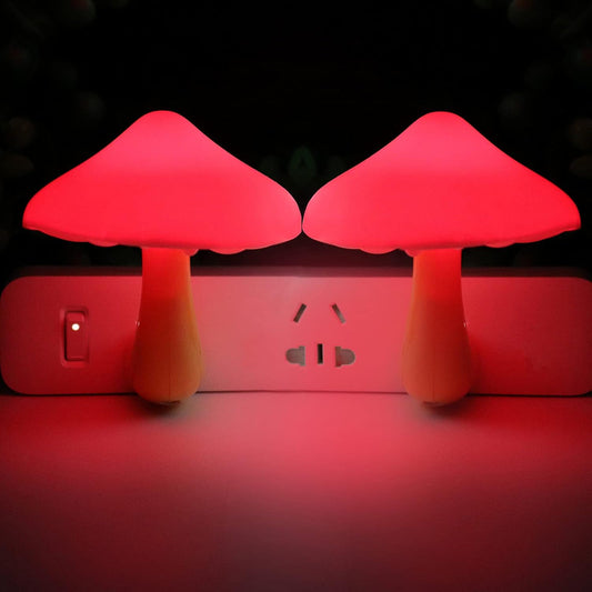 2 Pcs LED Night Light Plug in Nightlight Wall Lamp, Mushroom Night Light Mini Magic Night Lights for Adults Kids Bedroom, Bathroom,Toilet,Stairs,Kitchen,Hallway Red Led Light