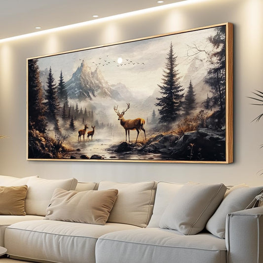 KELIYUAN Large Canvas Wall Decor For Living Room Wall Art For Bedroom Office Murals Landscape Painting Of Elk Mountain Wall Pictures Restaurant Room Modern Home Decoration Wood Framed 24"X48"