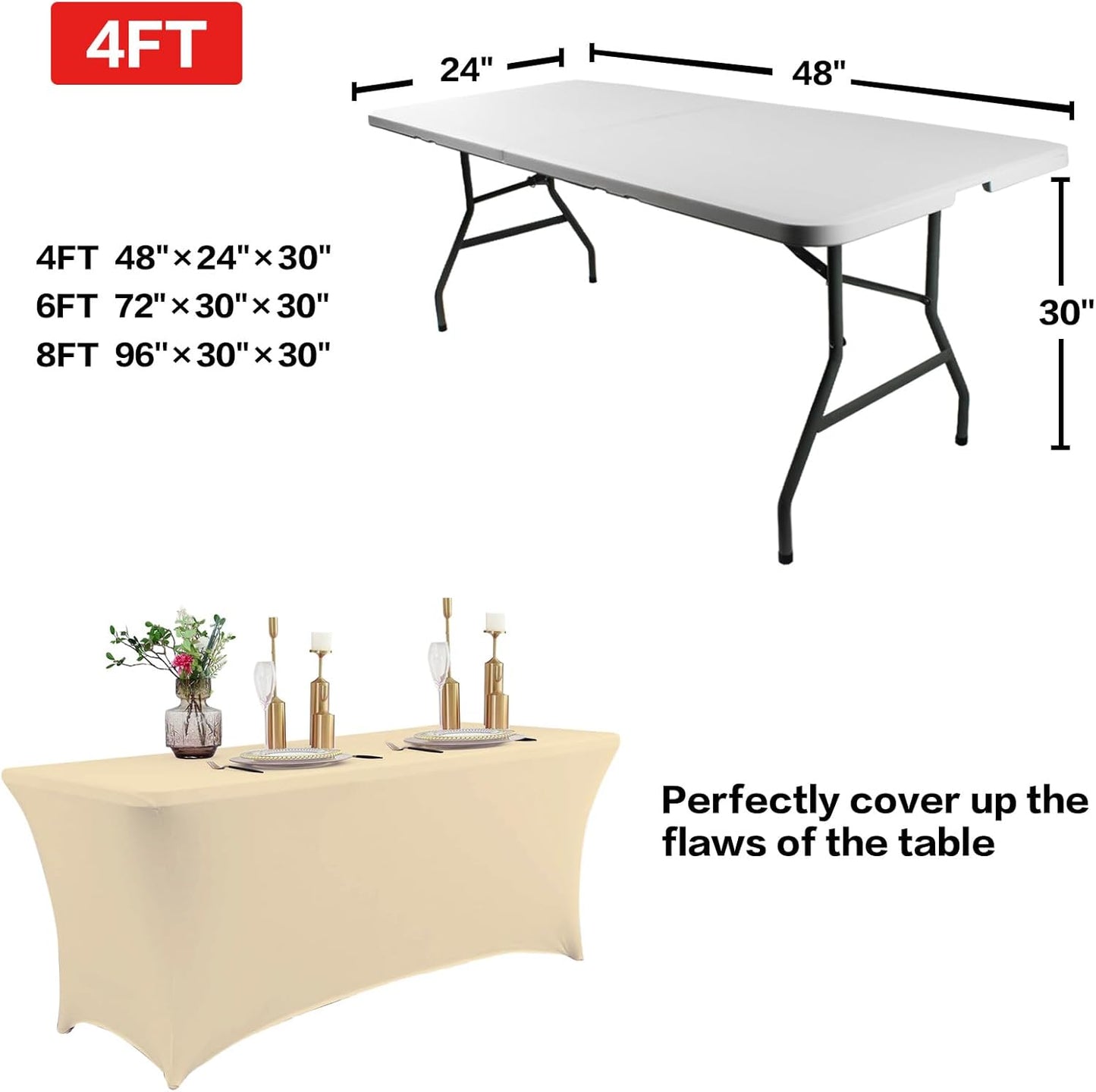 IVAPUPU 2 Pack 8FT Table Cloth for Rectangular Fitted Events Stretch Champagne Table Covers Washable Cover Spandex Tablecloth Protector for Party, Wedding, Cocktail, Banquet, Festival