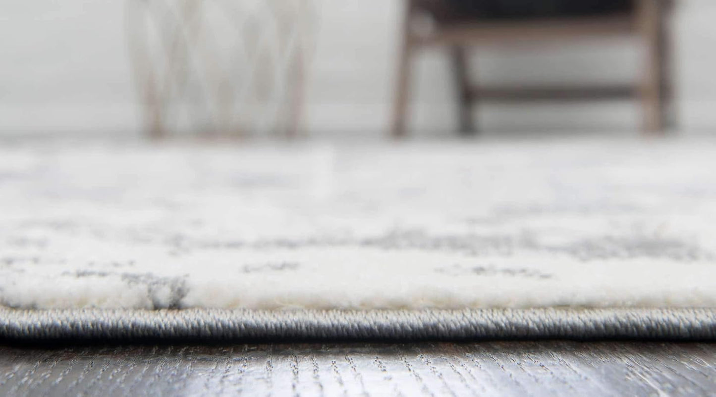 Unique Loom Rosso Collection Vintage, Geometric, Bohemian, Traditional, Distressed, Southwestern Area Rug, Round 4' 0" x 4' 0", Light Gray/Ivory