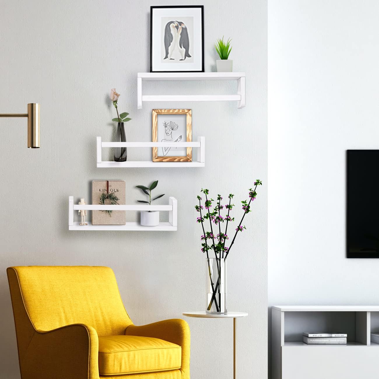 AZSKY Floating Bookshelf for Kids Room White Nursery Shelves Picture Ledge Wall Shelves for Bathroom Decor Kitchen Spice Rack Book Shelf Photo Organizer for Baby Nursery Décor 16 Inch Set of 3