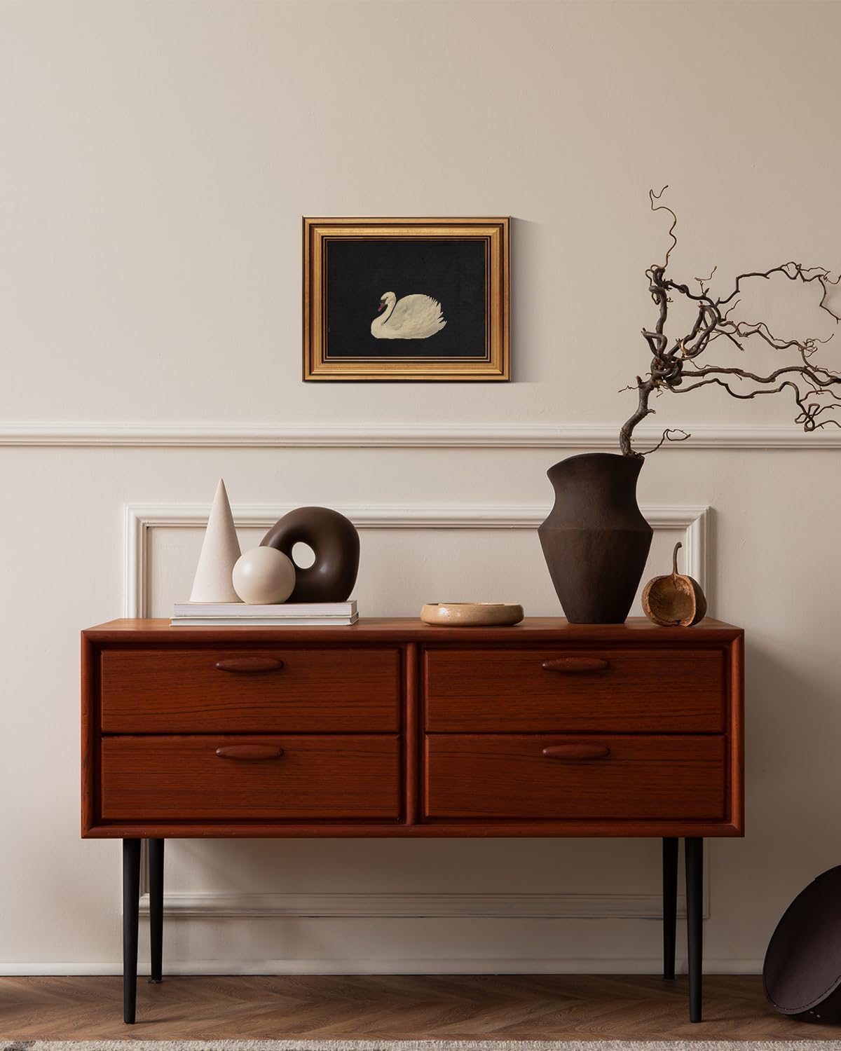 HUARCEY Gold Framed Vintage Wall Art for Living Room, Grace Swan Art Painting Pictures Rustic Animal Bathroom Prints Farmhouse Wall Decor Mother's Day Gifts for Mom Canvas Swan Shelf Decor for Bedroom