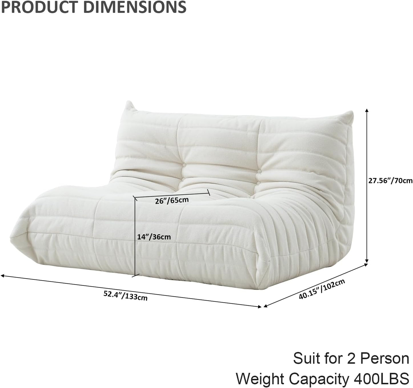 Luxury Sofa Couch Chair, Lazy Floor Seating, Fireside Bean Bag Chair, Ergonomic Tatami Sofa Lounger for Living Room, Bedroom, Office, Loveseat, White
