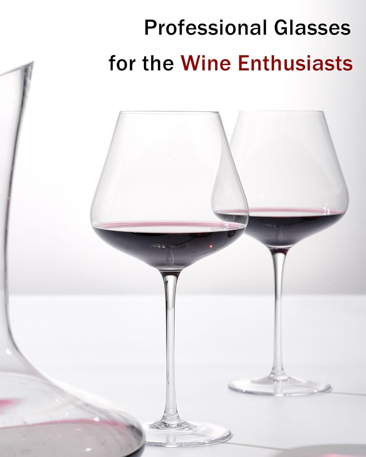 JBHO Hand Blown Italian Style Crystal Burgundy Wine Glasses - Lead-Free Premium Crystal Clear Glass - Set of 2-21 Ounce - Gift-Box for any Occasion