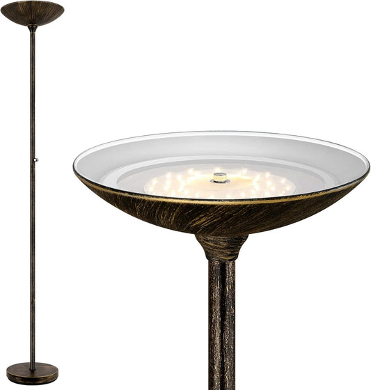 BoostArea Torchiere Floor Lamp Antique Bronze, 24W Super Bright LED Standing Lamp, 3000K Dimmable Pole Lamp with Rotary Switch, 70 Inch Tall Metal Modern Floor Lamps for Living Room/Bedroom/Office/Den