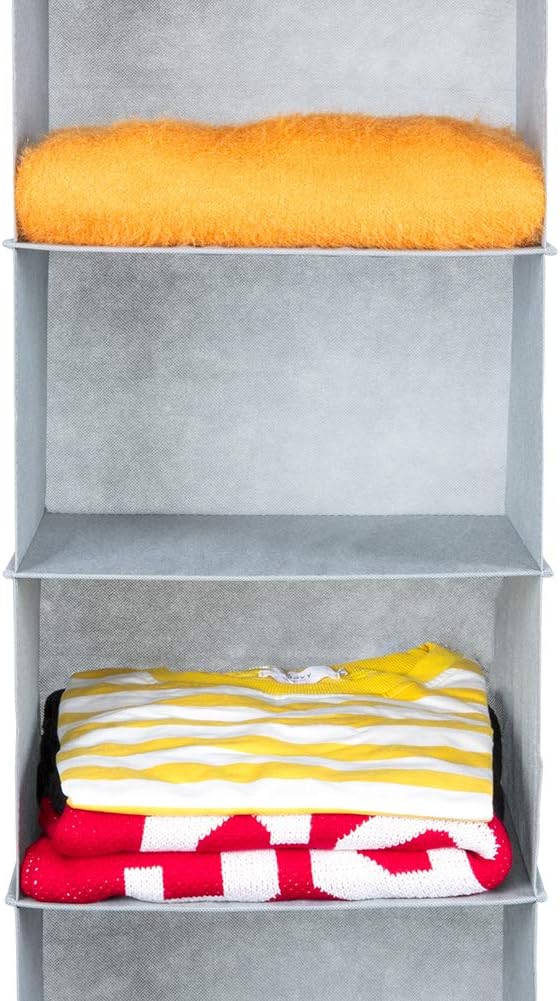 MAX Houser 6 Tier Shelf Hanging Closet Organizer, Closet Hanging Shelf with 2 Sturdy Hooks for Storage, Foldable (Light Grey)