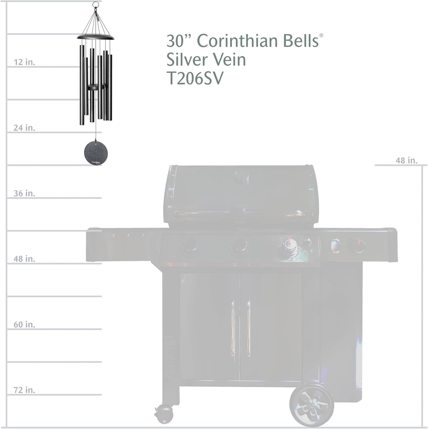 Corinthian Bells by Wind River - 30 inch Silver Vein Wind Chime for Patio, Backyard, Garden, and Outdoor Decor (Aluminum Chime) Made in The USA