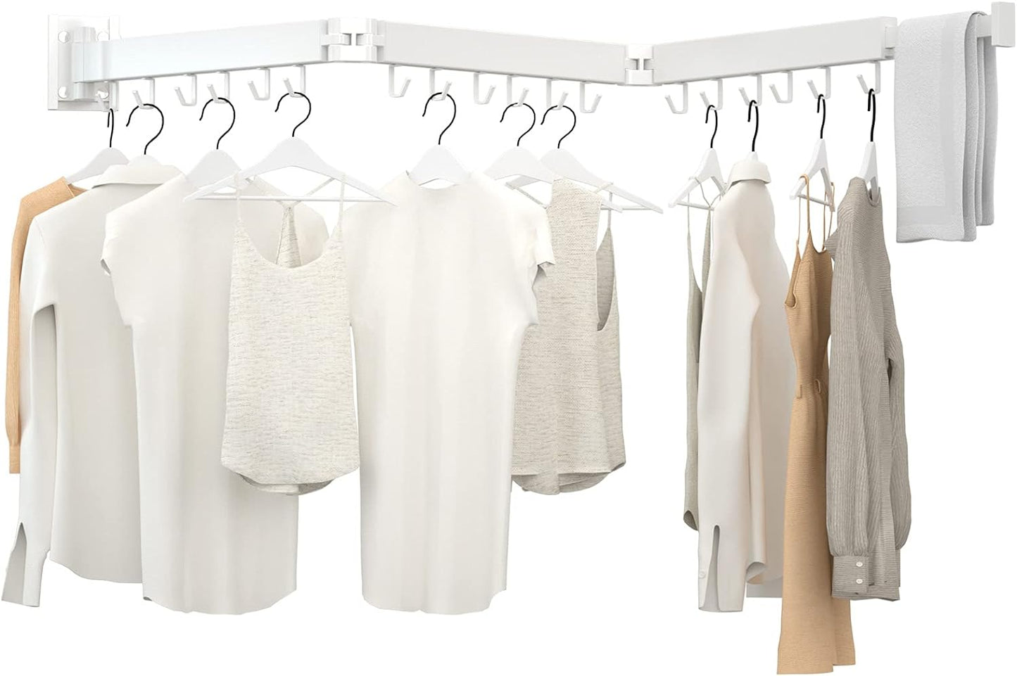 Clothes Drying Rack, Laundry Drying Rack Wall Mount, 3-Fold Wall Mounted Clothes Drying Racks for Hanging Clothes, Foldable & Sturdy Space Saver for Laundry Room -White