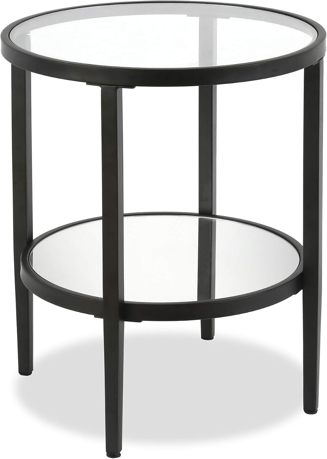 Henn&Hart 20" Wide Round Side Table with Mirror Shelf in Blackened Bronze, Table for Living Room, Bedroom